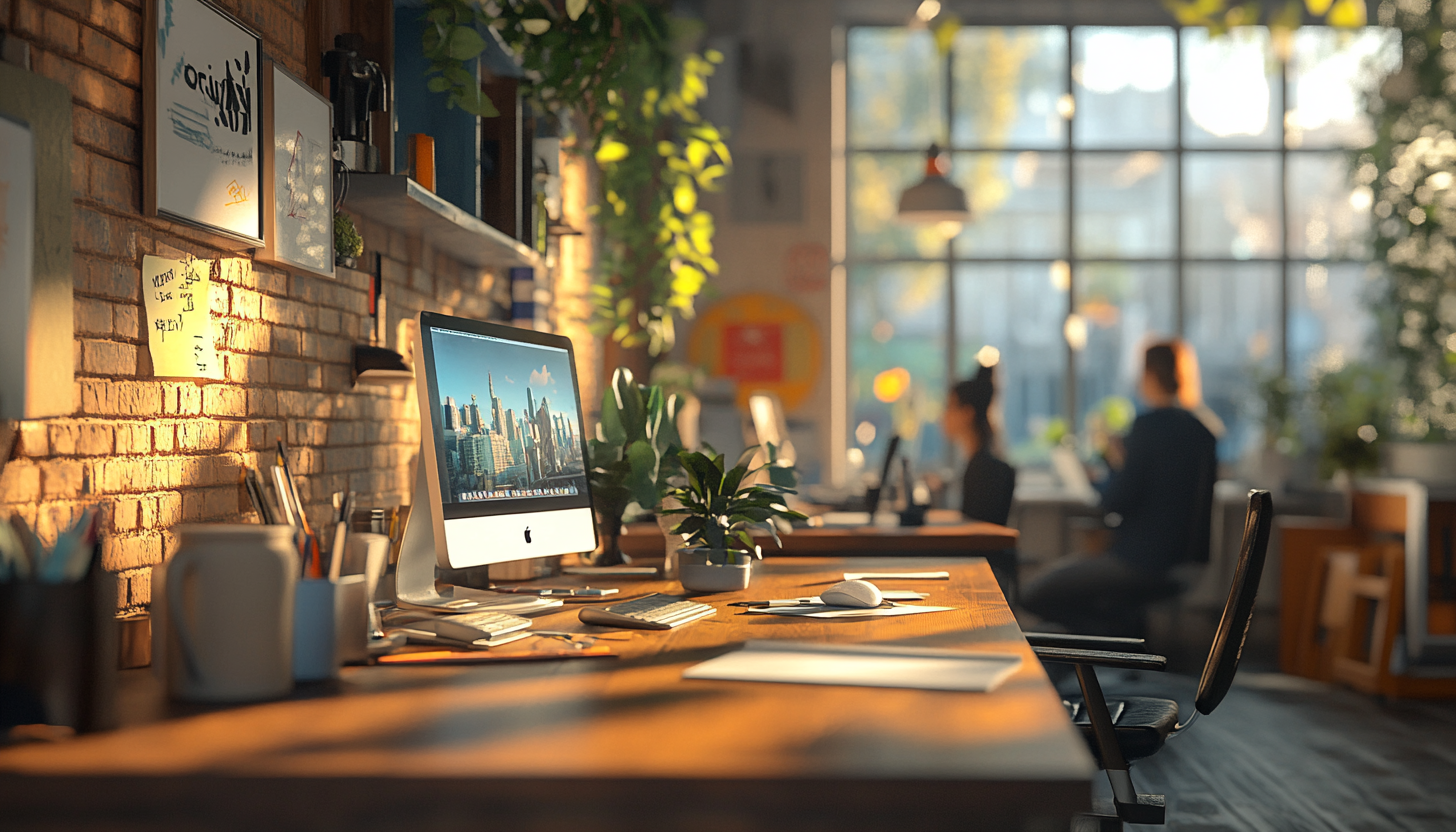 A desktop on a office desk connected to a secure business network.